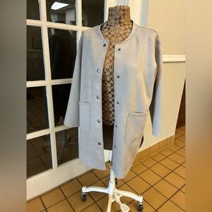 Grey Open Front Button Down Coat for Women Size L
